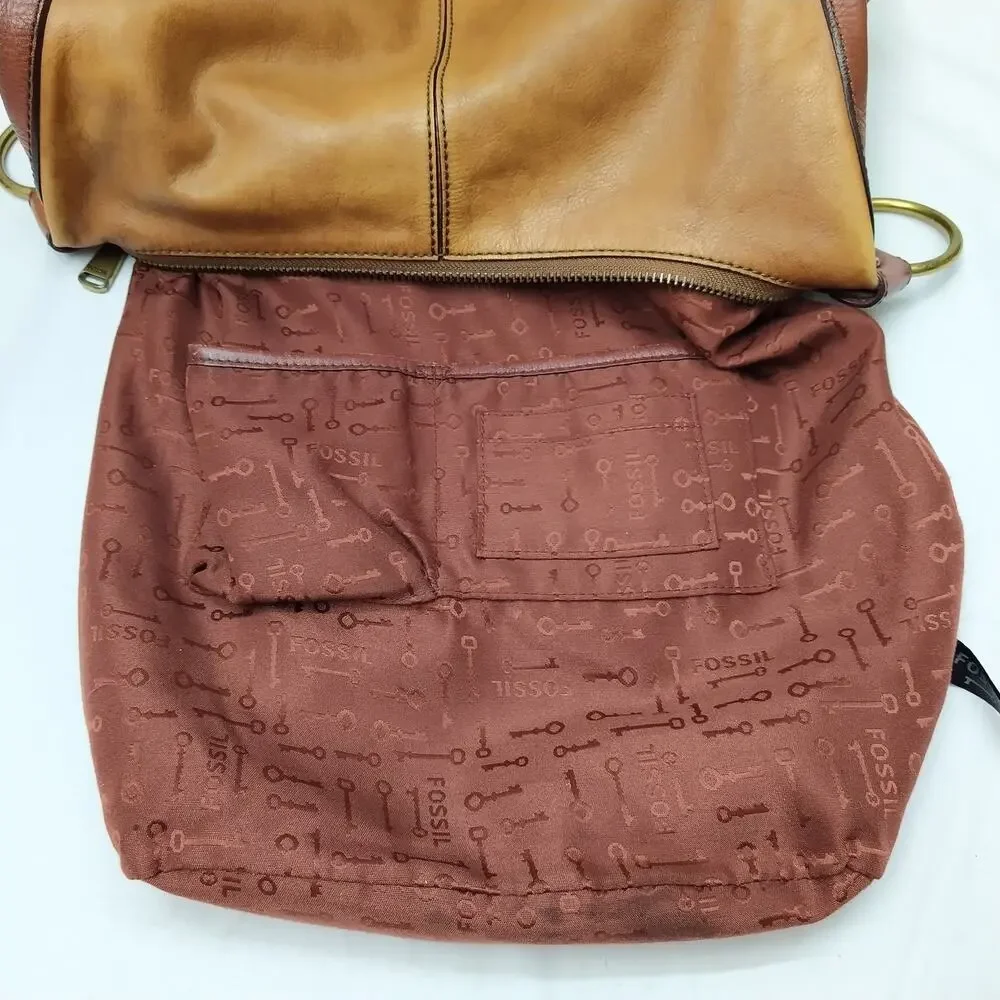 Fossil Maddox Brown Leather Zipper Closure Hobo Shoulder Bag